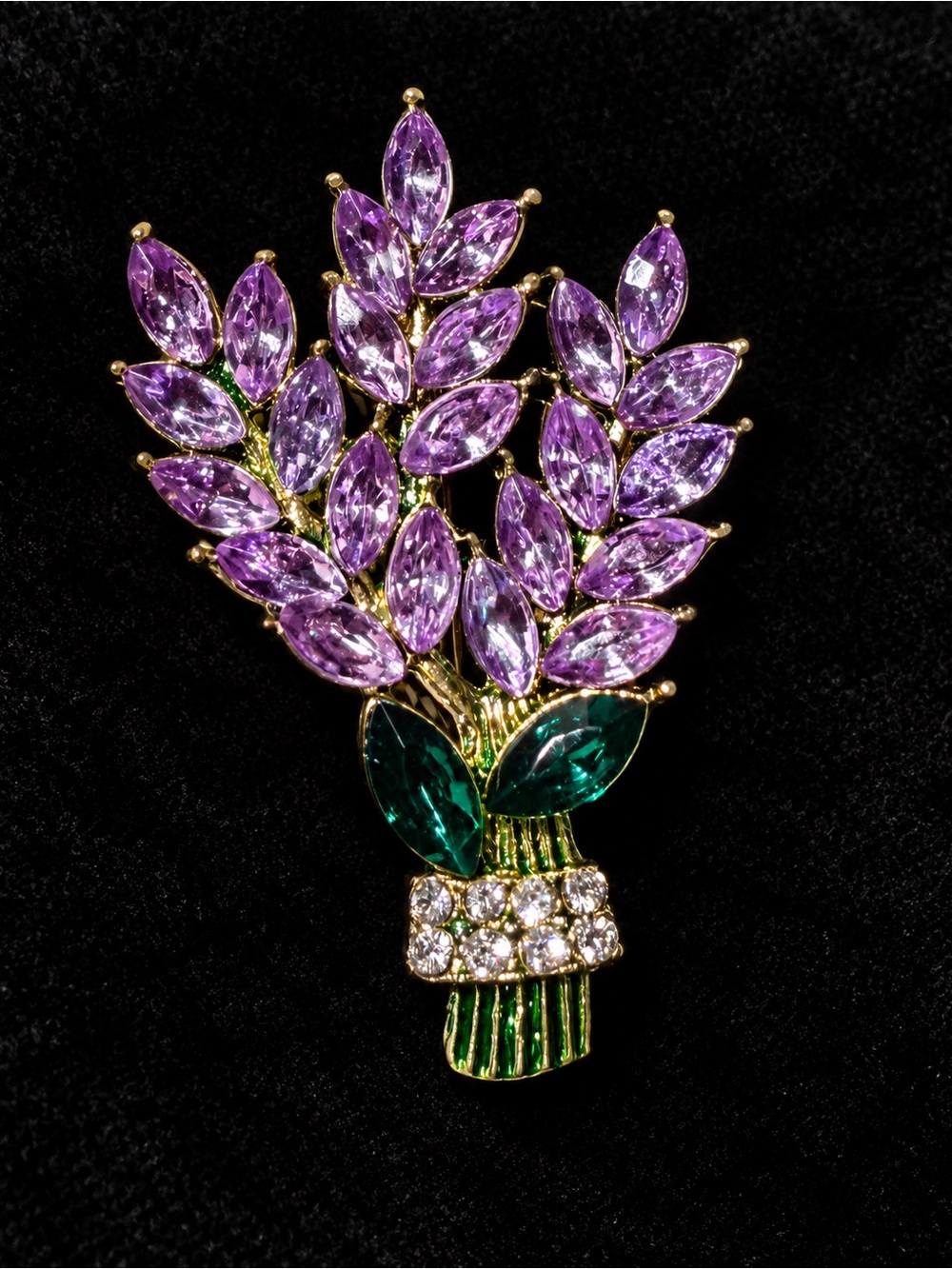 Purple and Green Floral Crystal Brooch